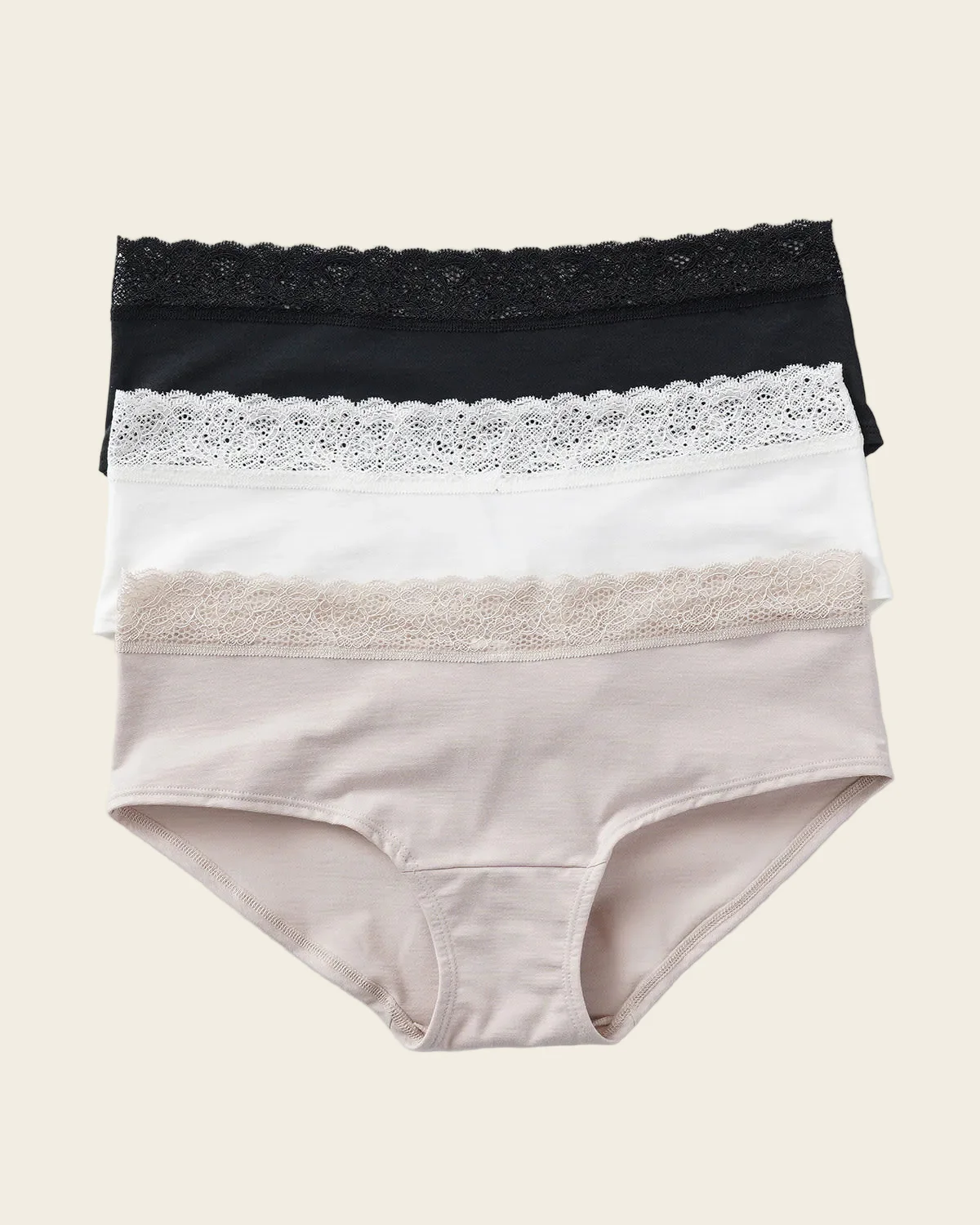 3-Pack Lace Trim Hipster Knickers in Stretch Cotton