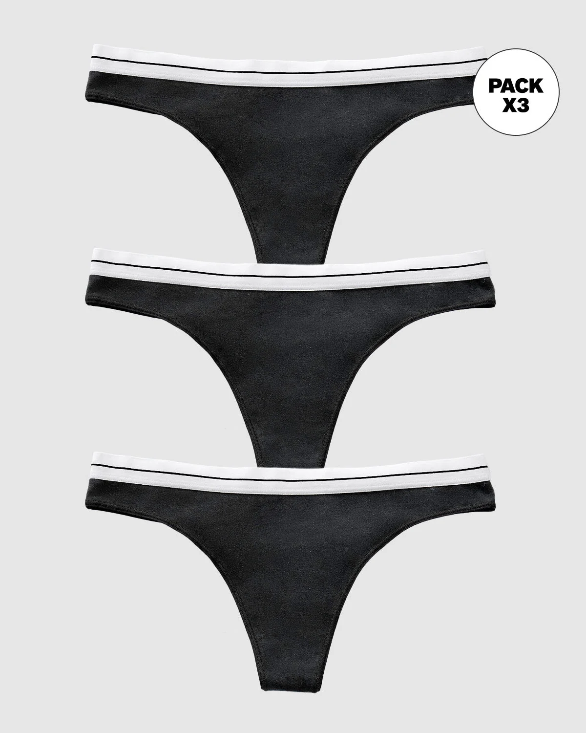 3-Pack Stretch Cotton Contrast Waistband Thongs