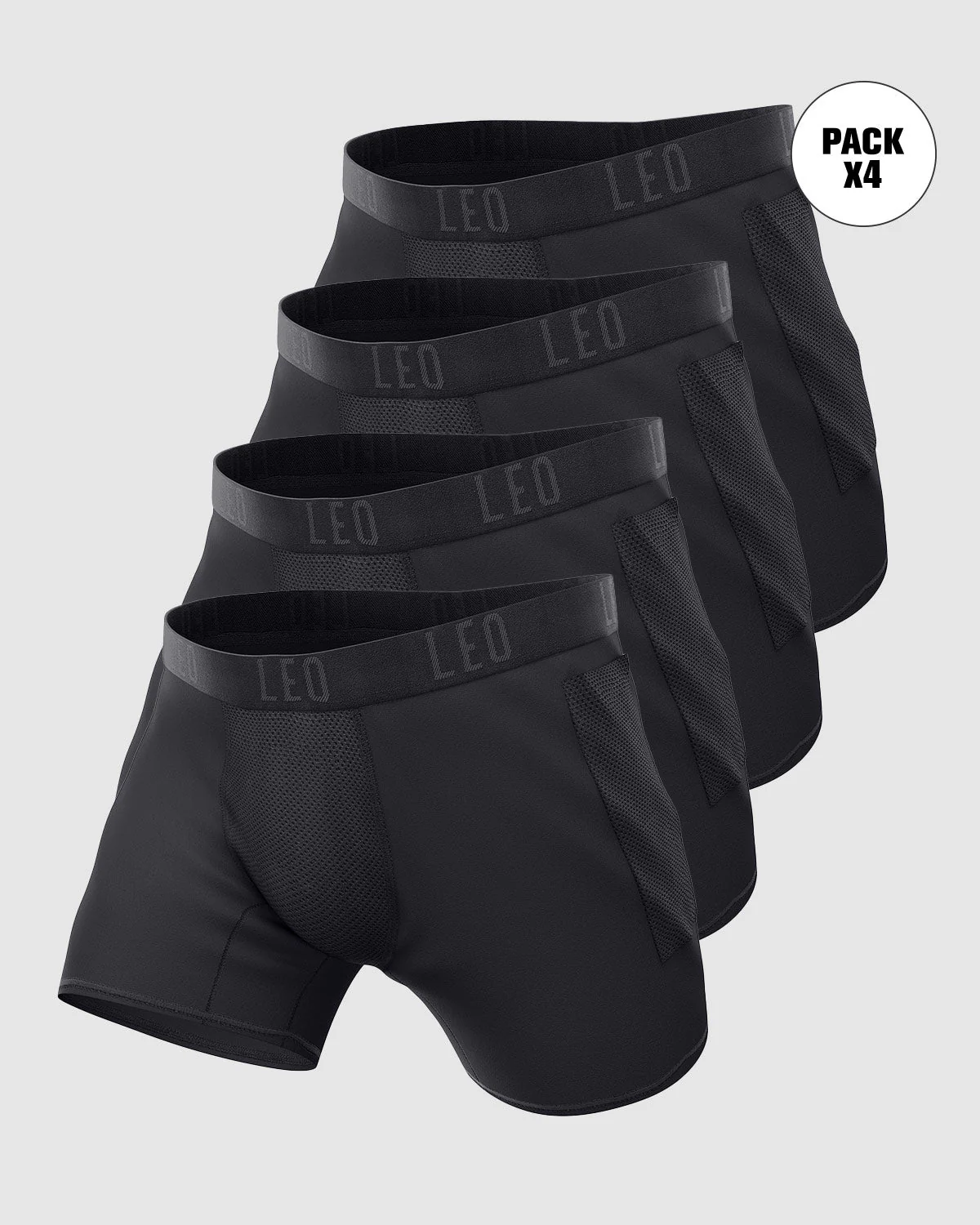 4-Pack Long Athletic Boxer Briefs with Side Pocket