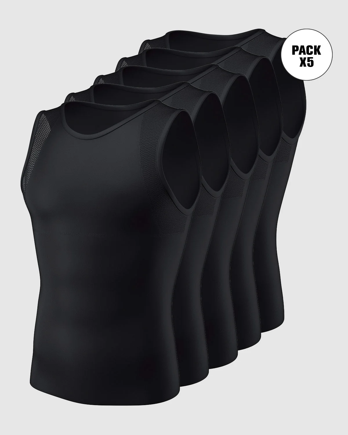 5-Pack of Stretch Cotton Moderate Compression Shaper Tanks with Mesh Cutouts