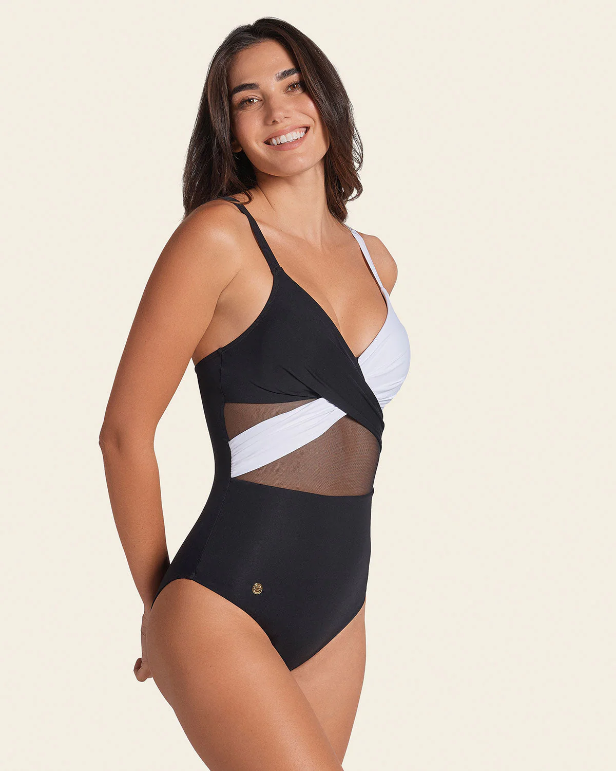 Contrast Detail One Piece Swimsuit with Slimming Compression - Image 3