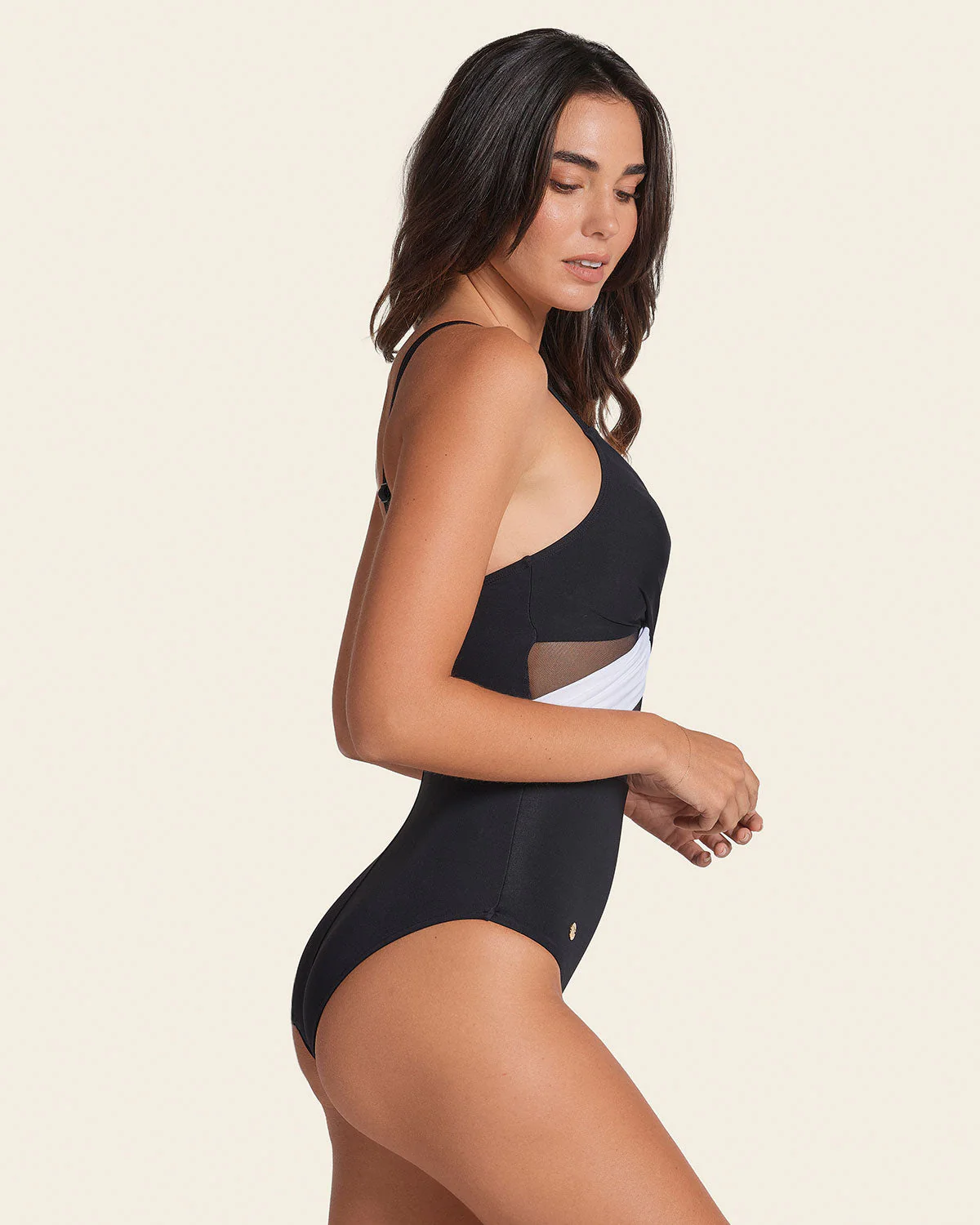 Contrast Detail One Piece Swimsuit with Slimming Compression - Image 4