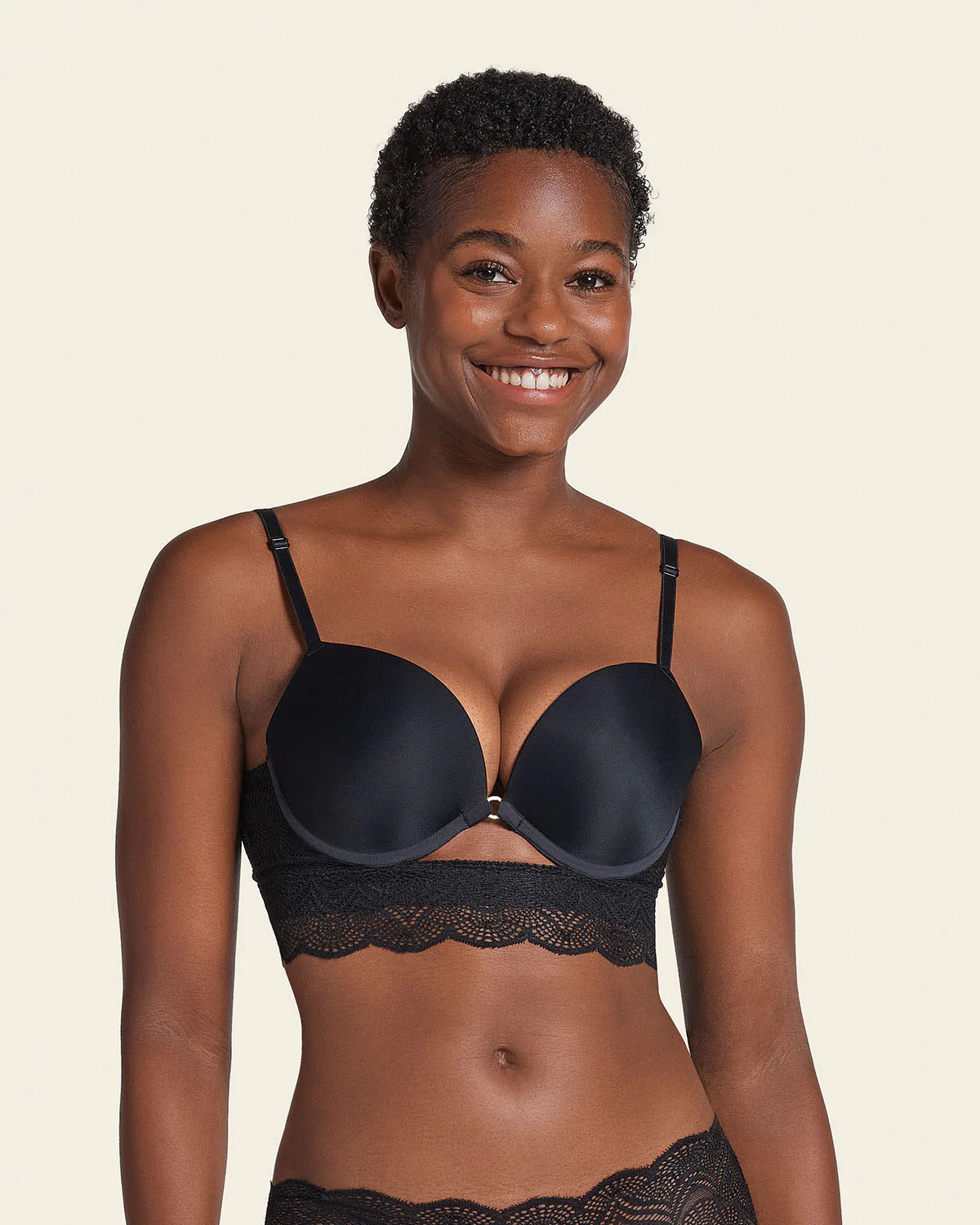 Front Cutout Demi-Cup Double Push Up Bra