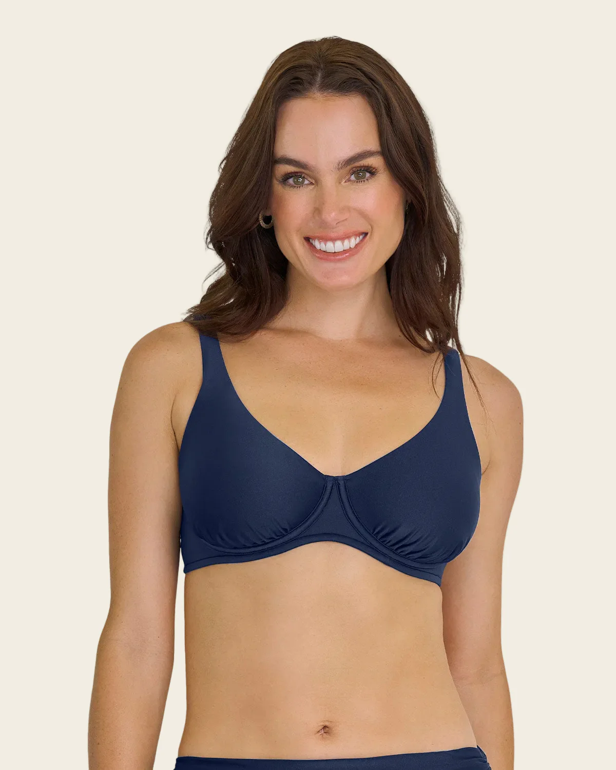 Full Coverage Supportive Bikini Top with Ruched Cup Details