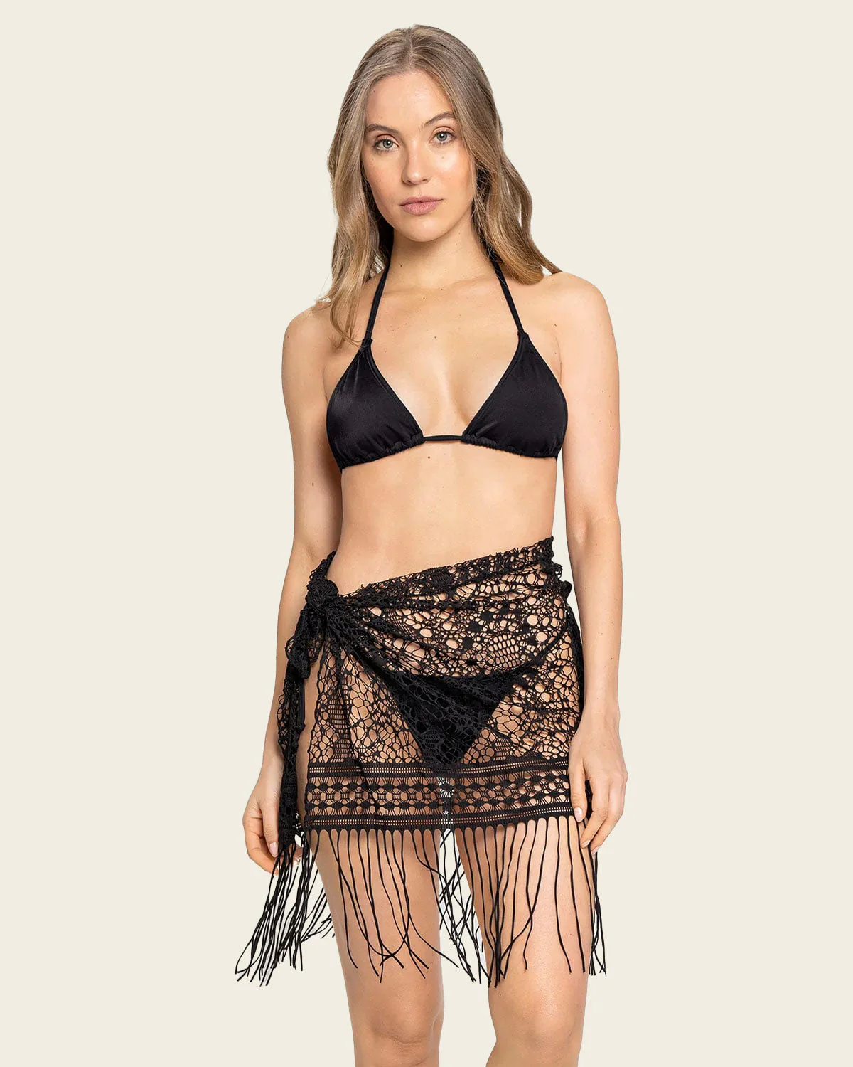 Jacquard Sheer Mesh Fringed Beach Cover-Up Sarong - Image 2