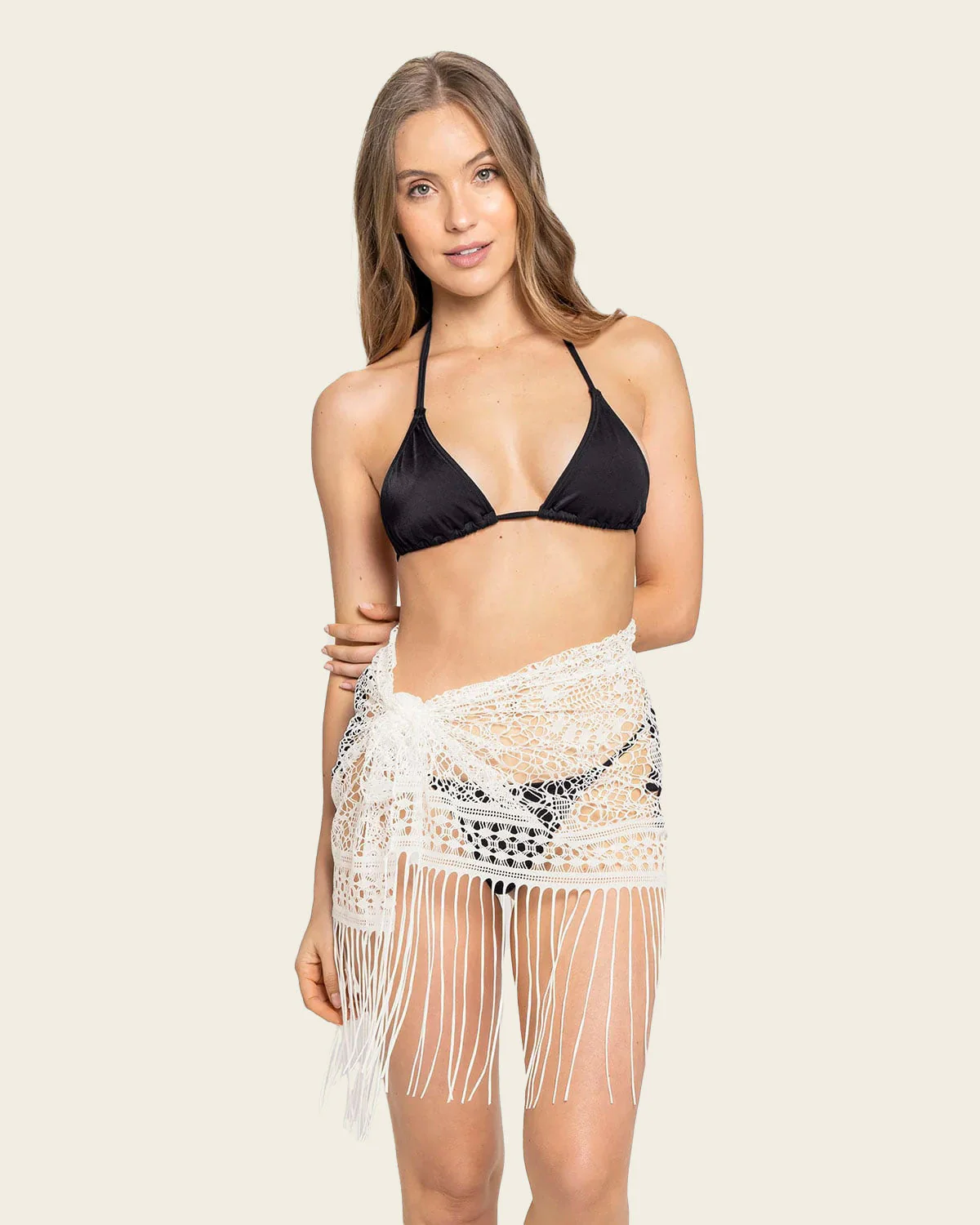 Jacquard Sheer Mesh Fringed Beach Cover-Up Sarong - Image 5