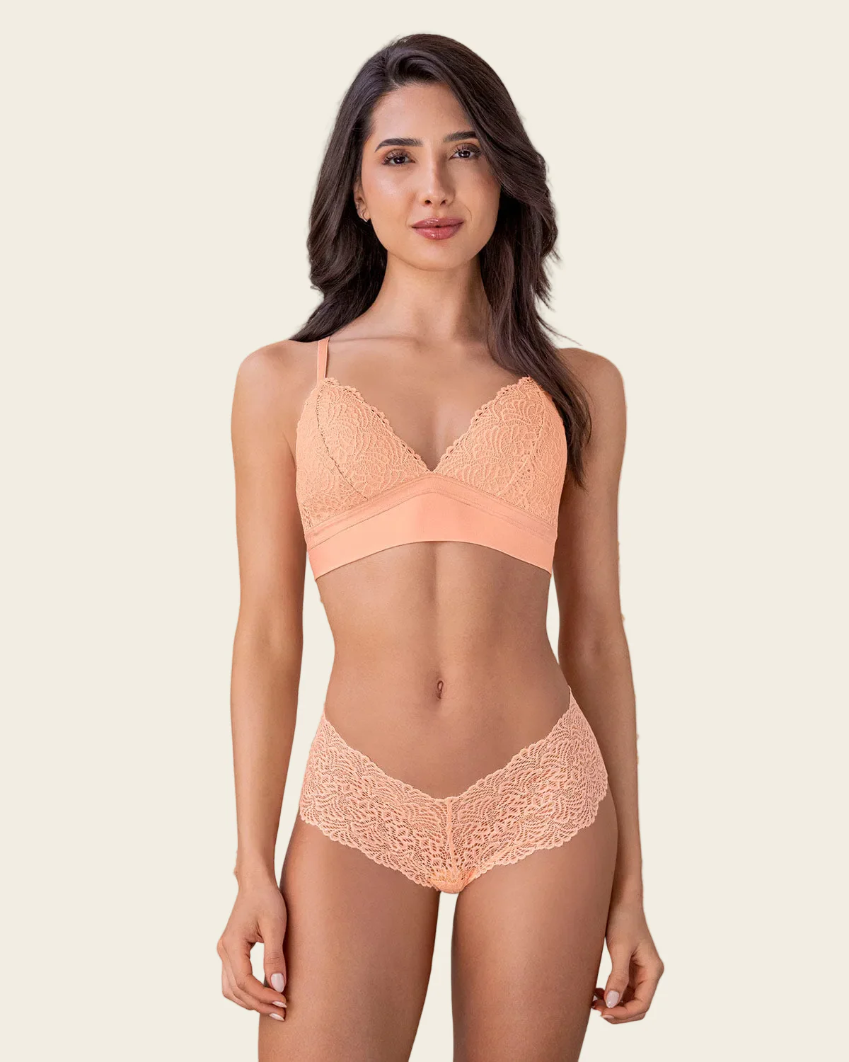 Lace-and-Smooth Wireless Lined Plunge Bra - Image 11