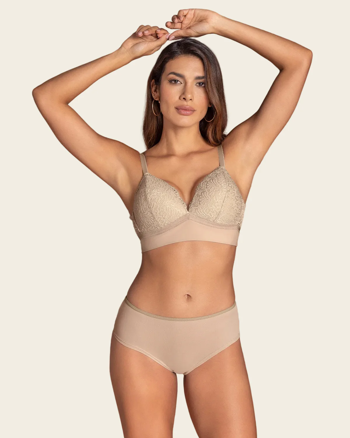 Lace-and-Smooth Wireless Lined Plunge Bra - Image 3