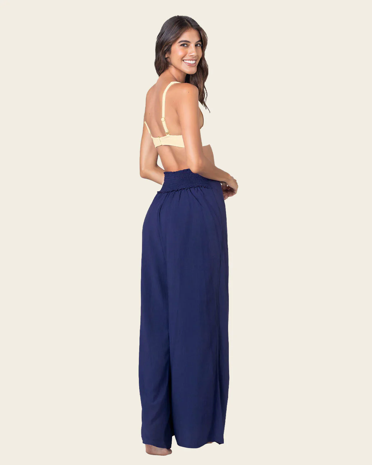 Linen Style Wide Leg Pants - Tie-front, stretchy back - Image 2