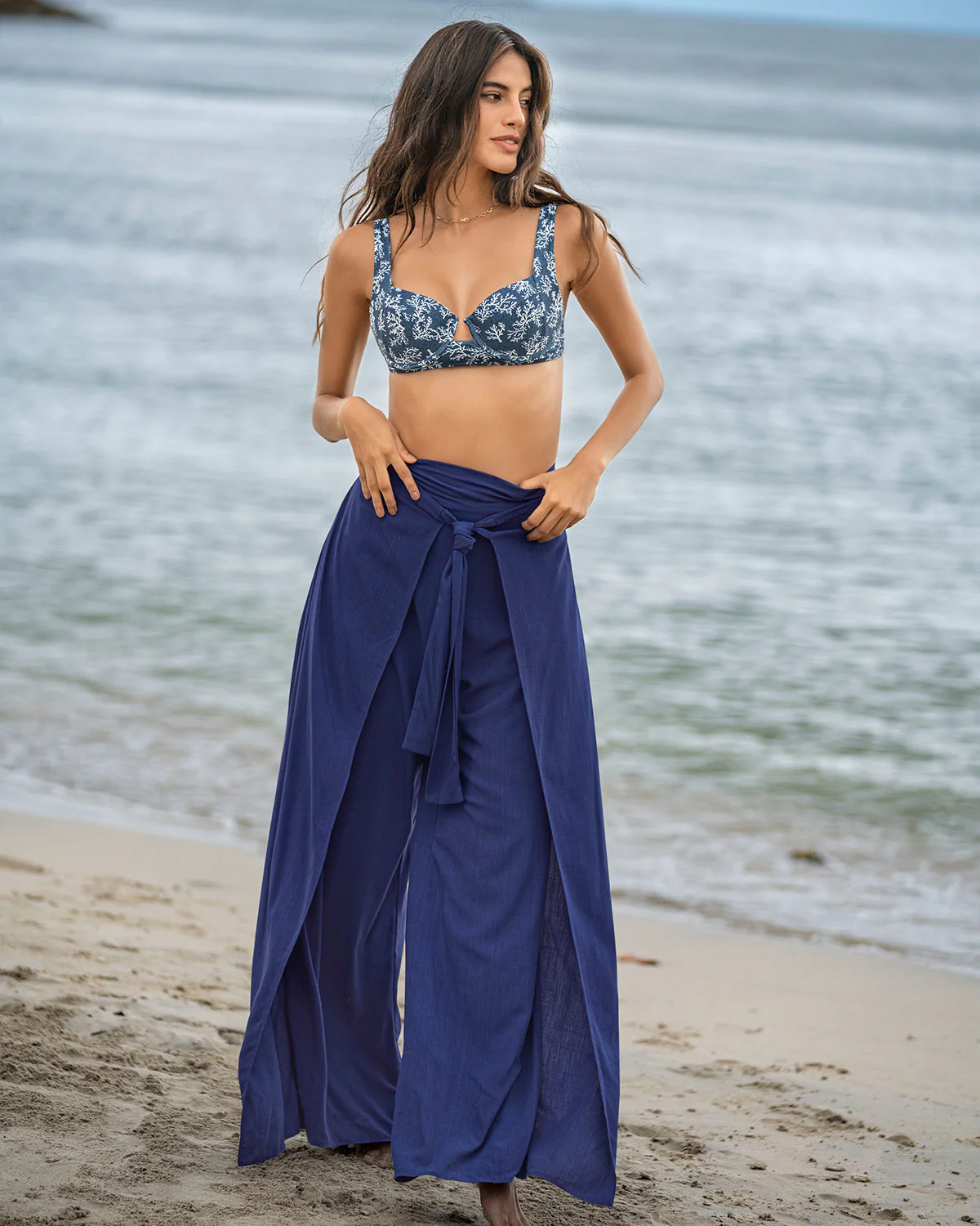 Linen Style Wide Leg Pants - Tie-front, stretchy back - Image 3