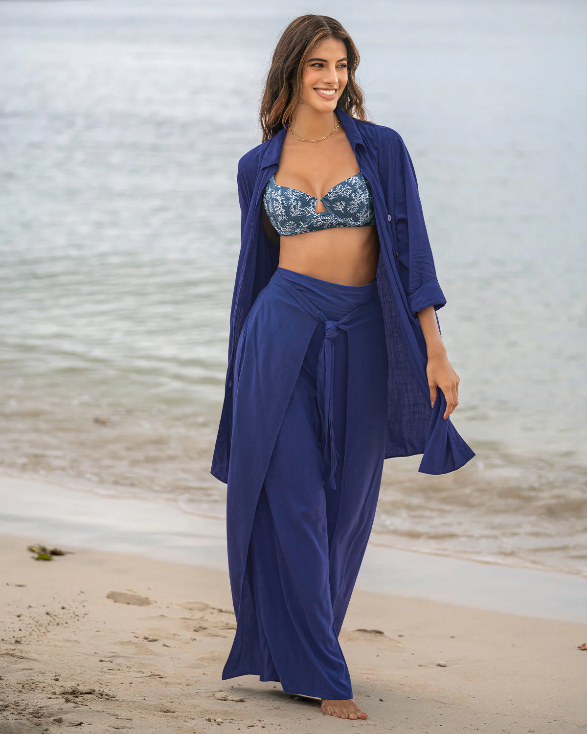 Linen Style Wide Leg Pants - Tie-front, stretchy back - Image 5