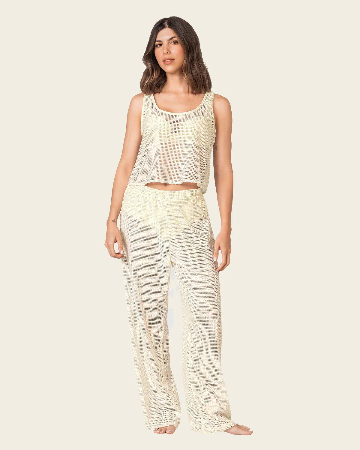 Mesh Swimwear Cover-Up Set: Tank and Pants