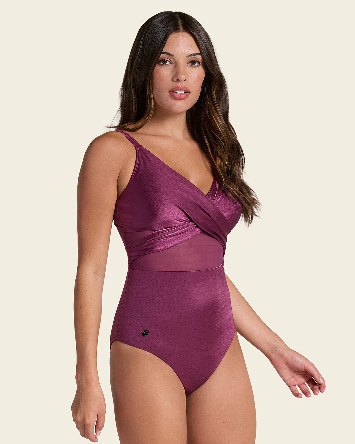 One Piece Swimsuit with Criss Cross Neckline and Tulle - Image 3