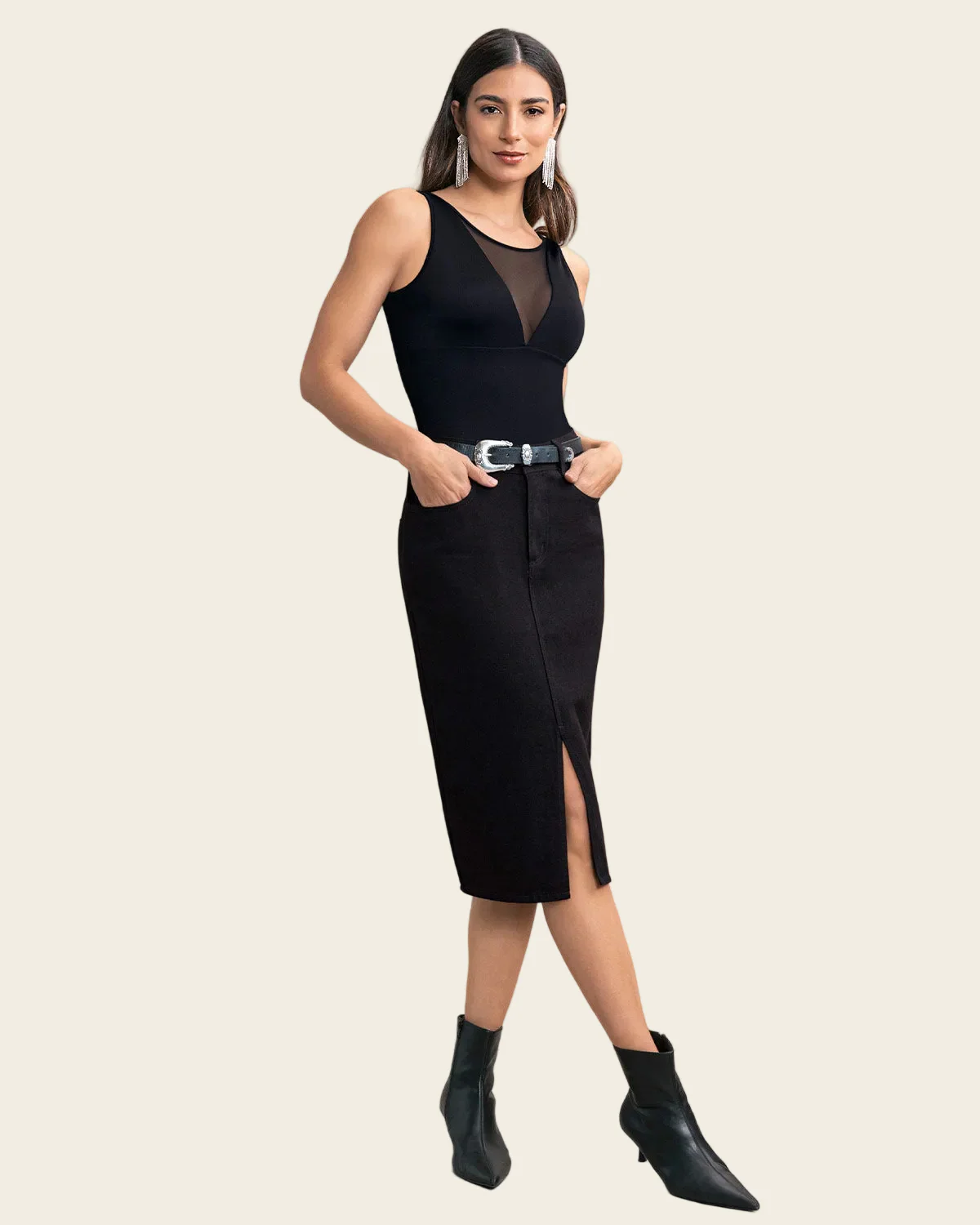 Plunge Shaping Bodysuit with Mesh in Front - Image 5