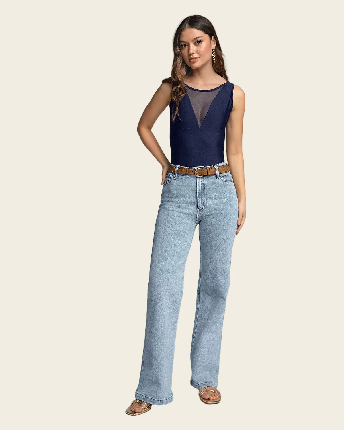 Plunge Shaping Bodysuit with Mesh in Front - Image 9