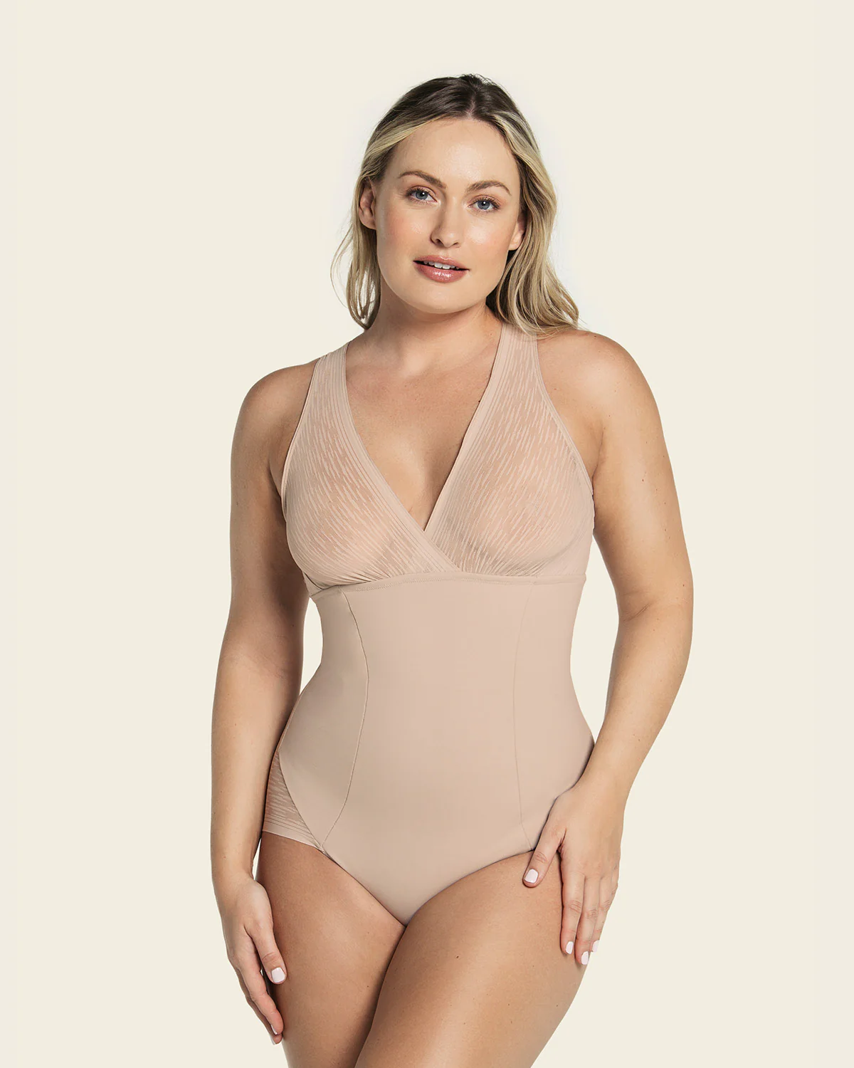 Sheer Stripe Detail Sculpting Bodysuit - Image 11
