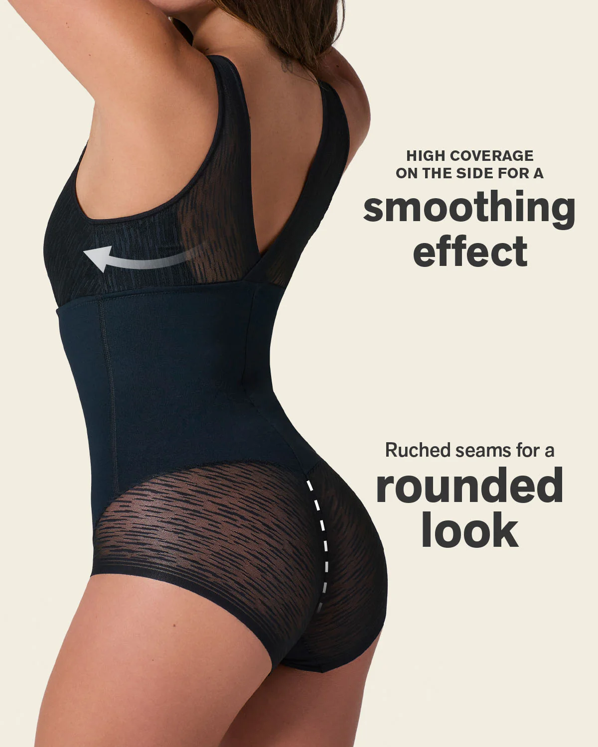 Sheer Stripe Detail Sculpting Bodysuit - Image 3