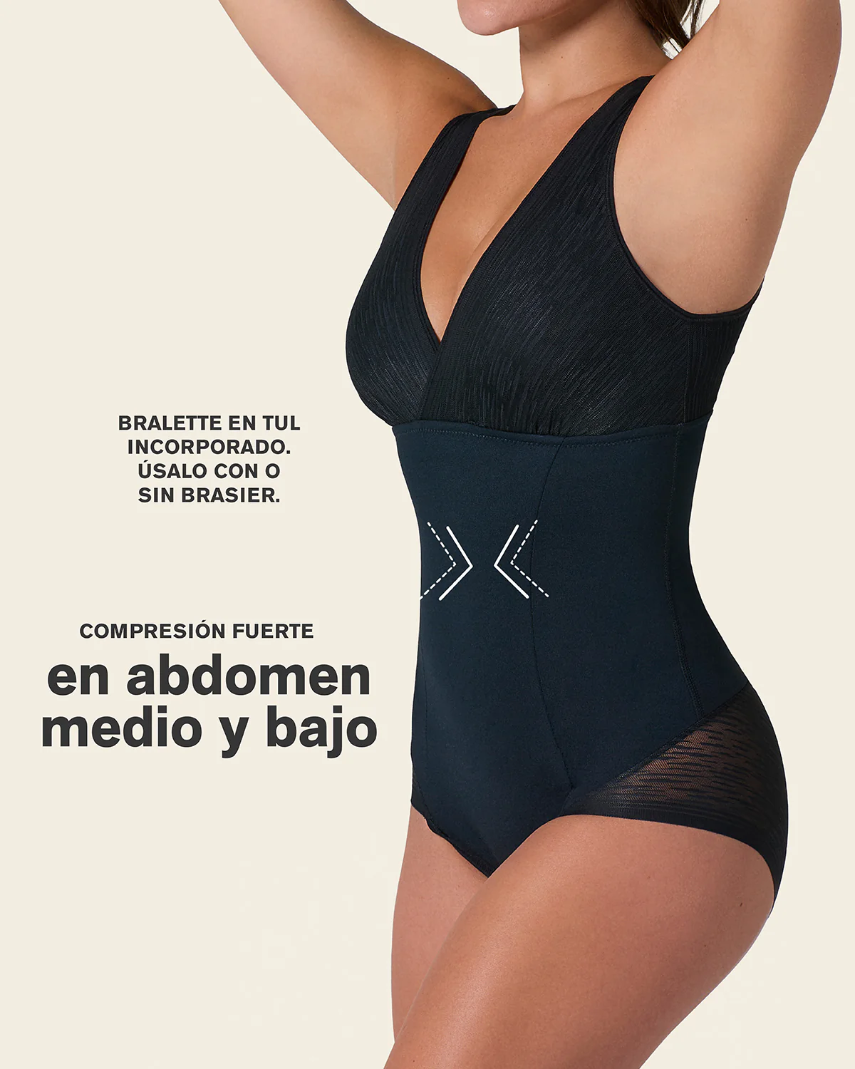 Sheer Stripe Detail Sculpting Bodysuit - Image 4