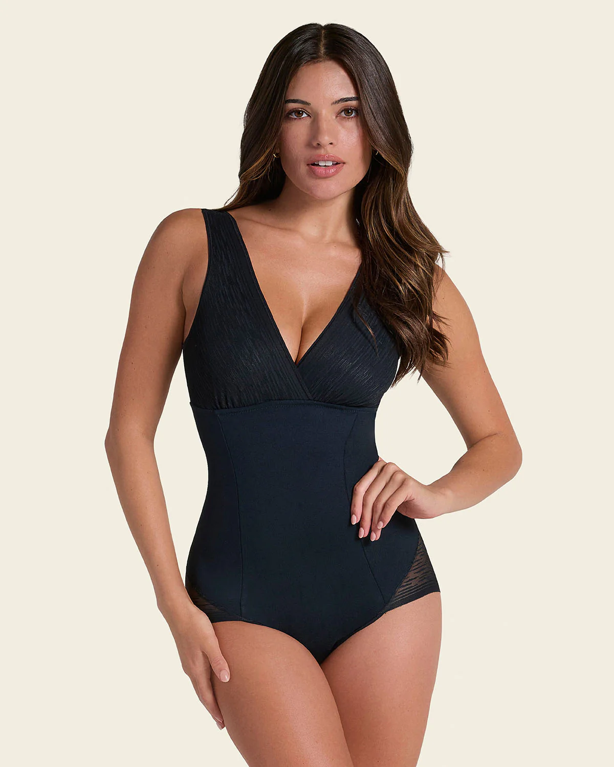 Sheer Stripe Detail Sculpting Bodysuit - Image 6