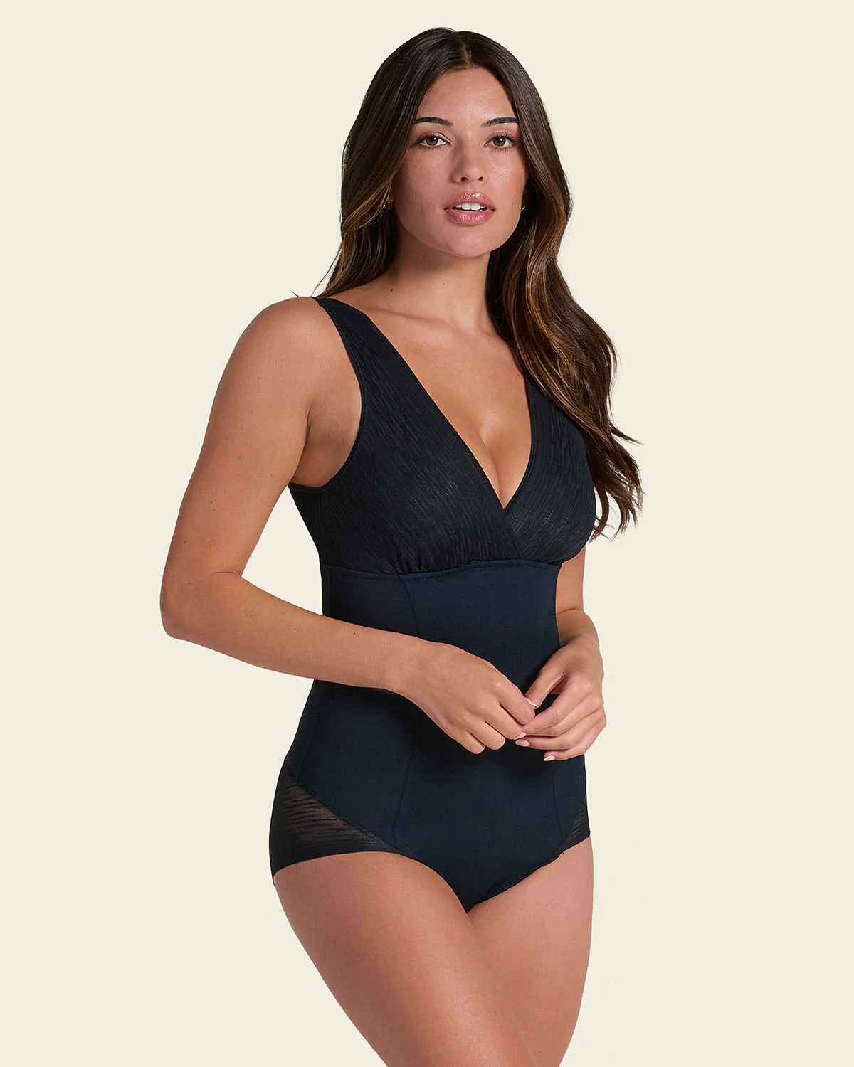 Sheer Stripe Detail Sculpting Bodysuit - Image 7