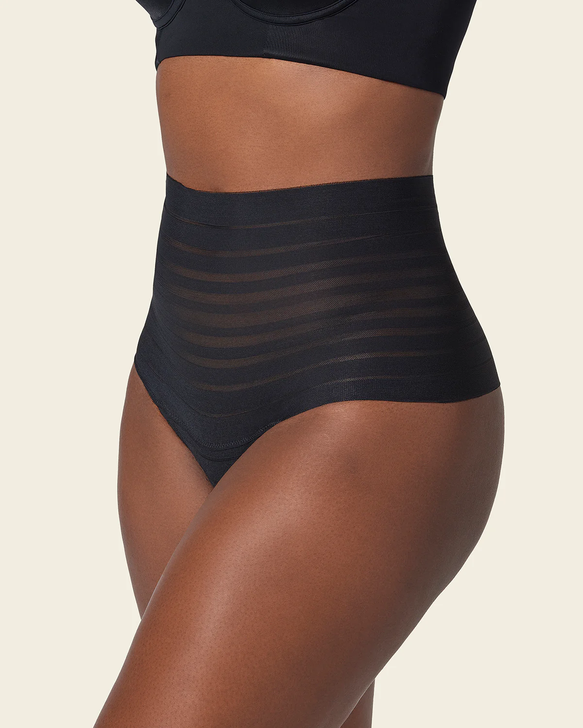 Slimming Lace Stripe High-Waisted Thong knicker