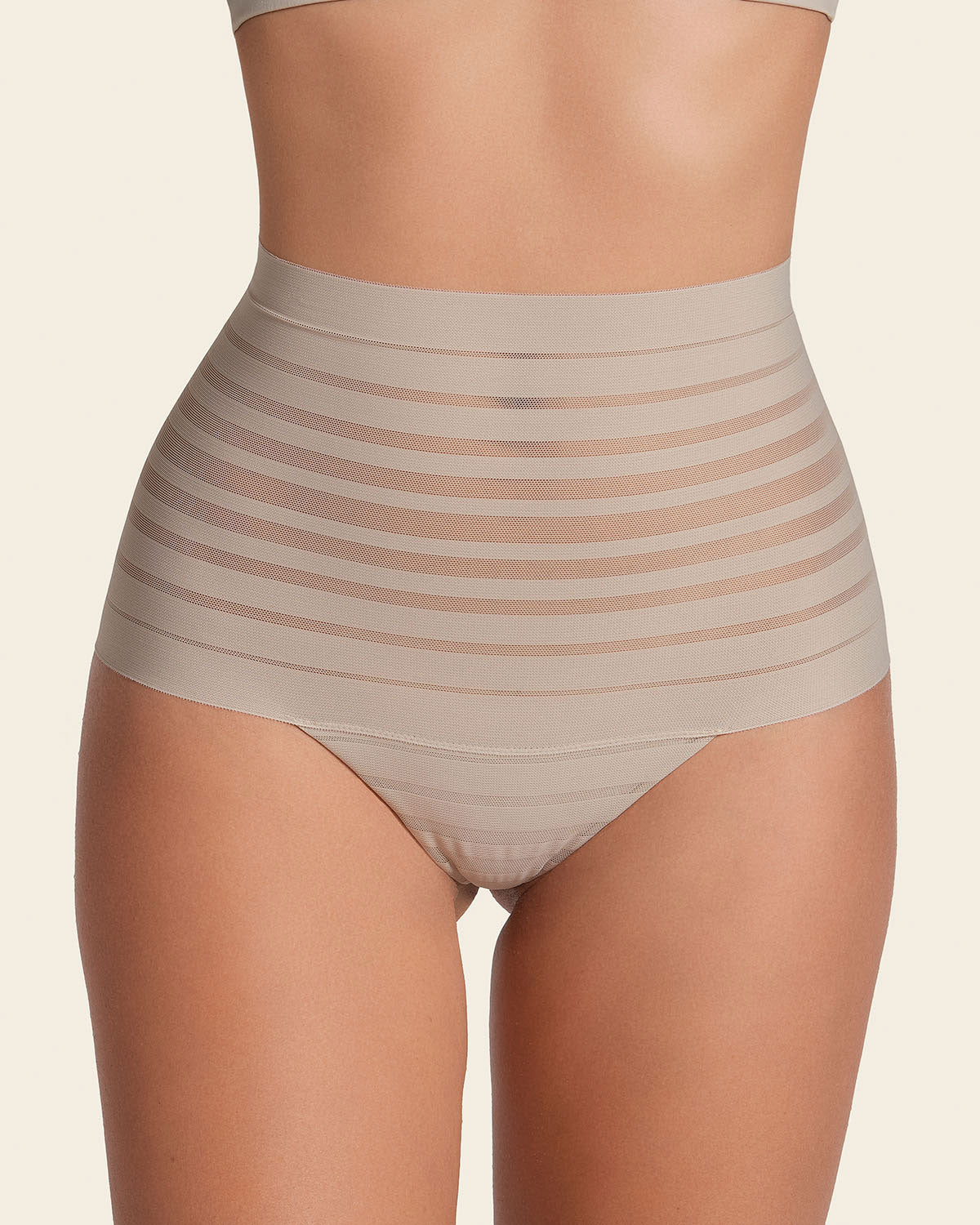 Slimming Lace Stripe High-Waisted Thong knicker - Image 5