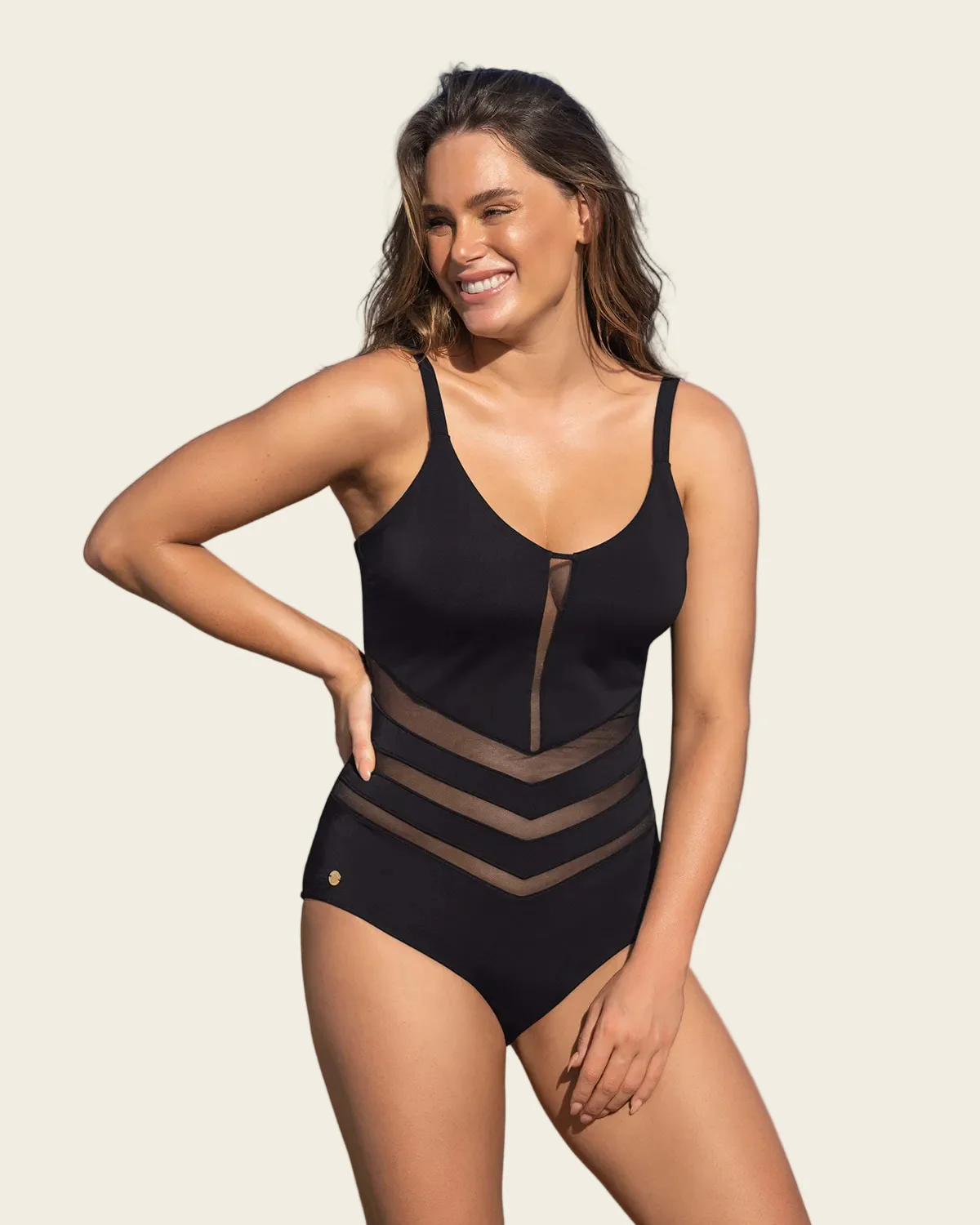 Slimming One-Piece Swimsuit with Sheer Details