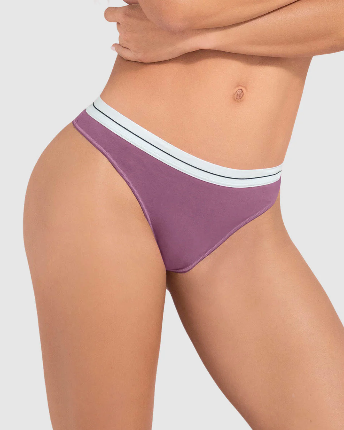 Stretch Cotton Contrast Waistband Thong - Image 12