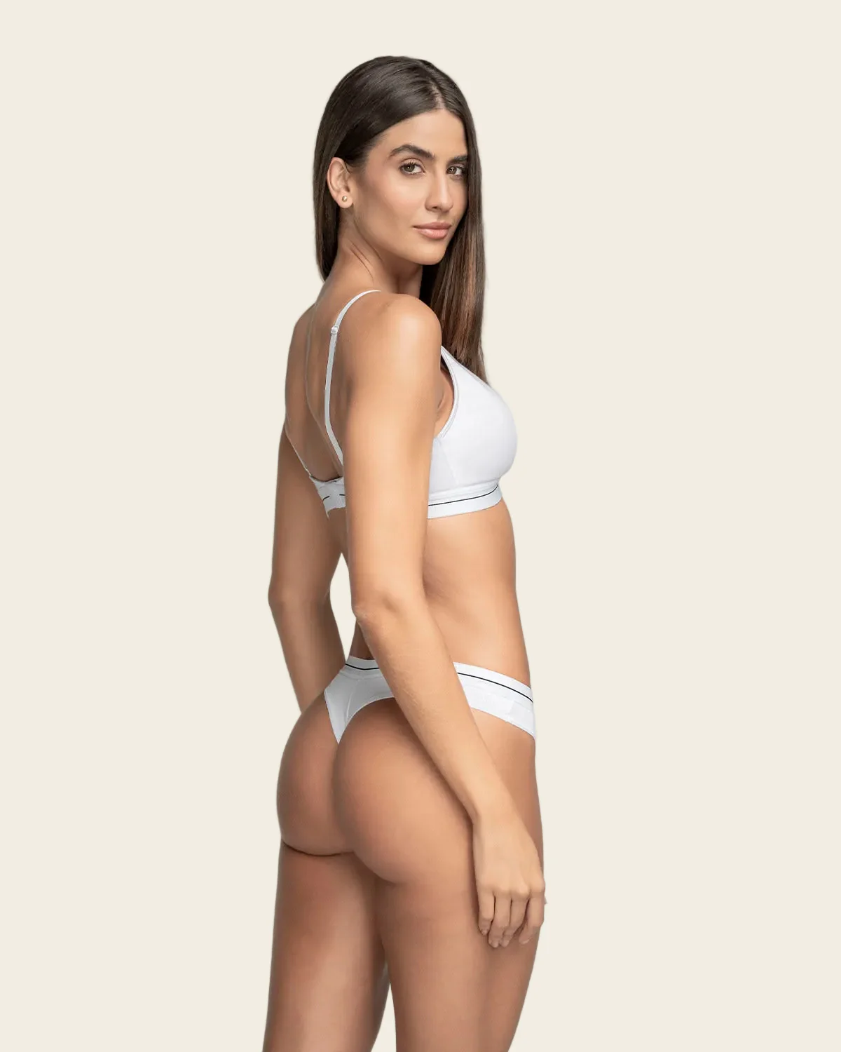 Stretch Cotton Contrast Waistband Thong - Image 8