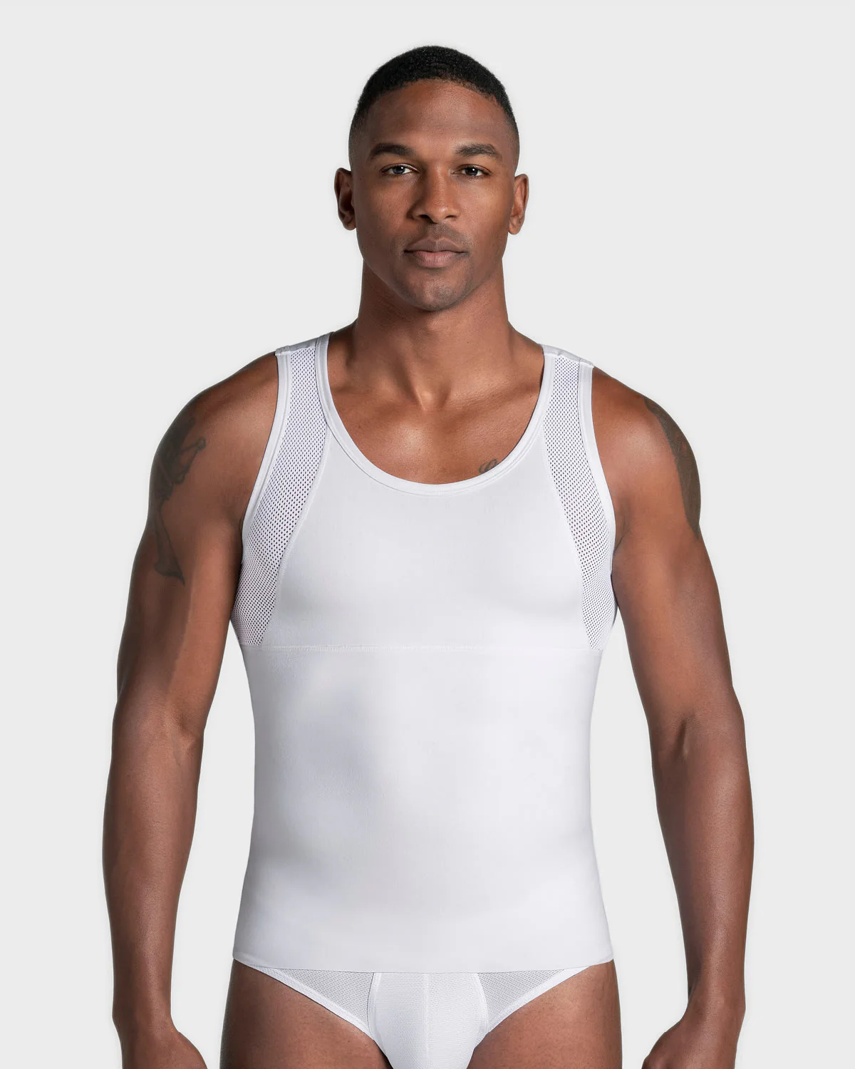 Stretch Cotton Moderate Compression Shaper Singlet with Mesh Cutouts - Image 10