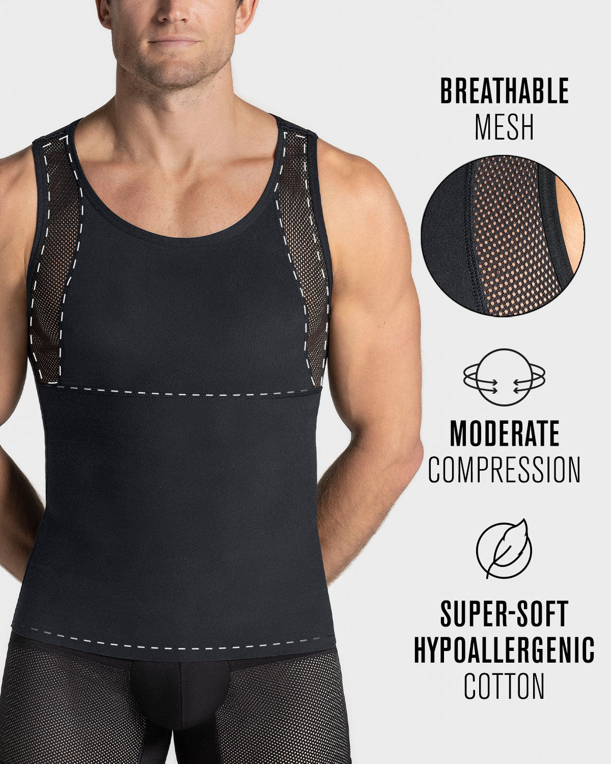 Stretch Cotton Moderate Compression Shaper Singlet with Mesh Cutouts - Image 11