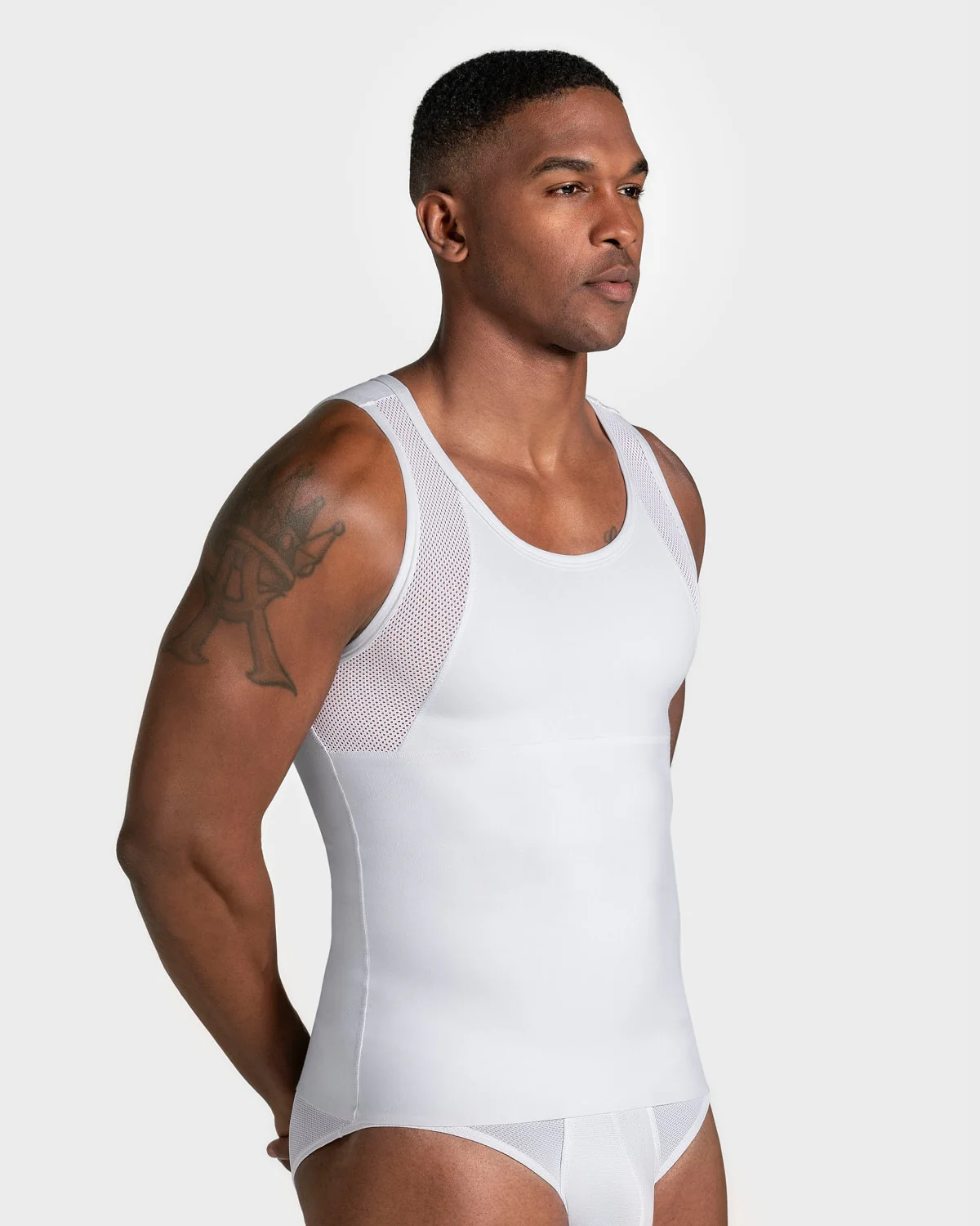 Stretch Cotton Moderate Compression Shaper Singlet with Mesh Cutouts - Image 16
