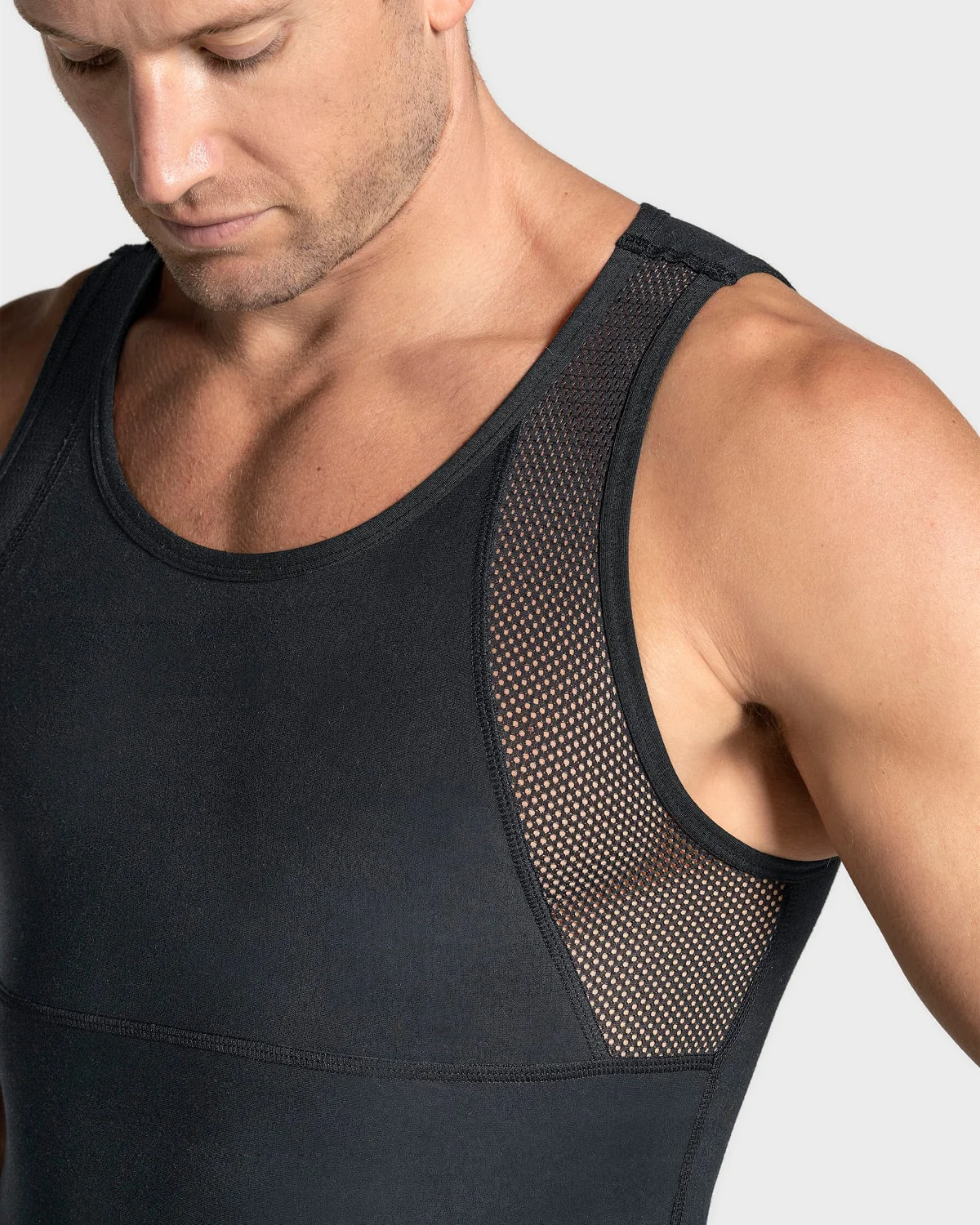 Stretch Cotton Moderate Compression Shaper Singlet with Mesh Cutouts - Image 6
